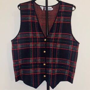 Vintage Merino Wool Plaid Sweater Vest Women's Medium Christmas Holiday Rafaella